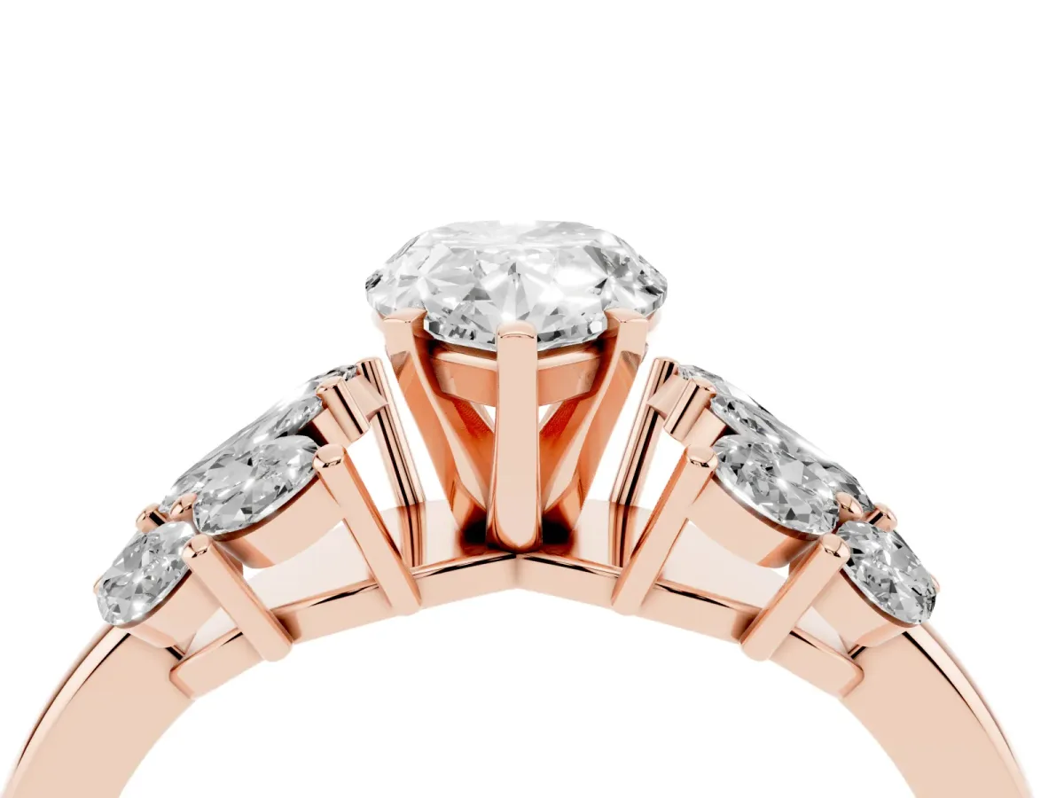 Pear Cut Diamond Cluster Leaf Design Ring with Prong Setting Rose gold