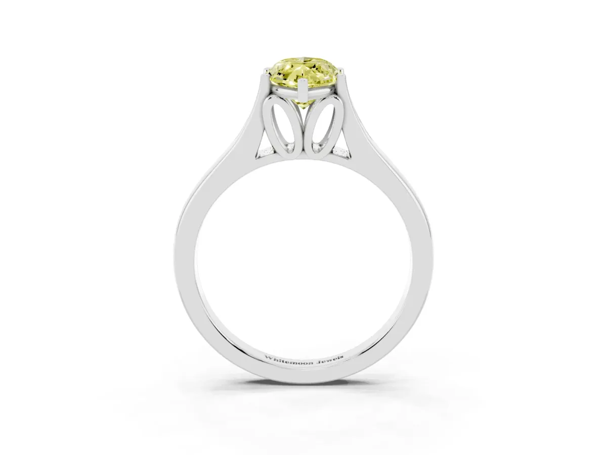 Fancy Yellow Marquise Cut Solitaire Diamond Ring with Cathedral Band and Four-Prong Setting Silver