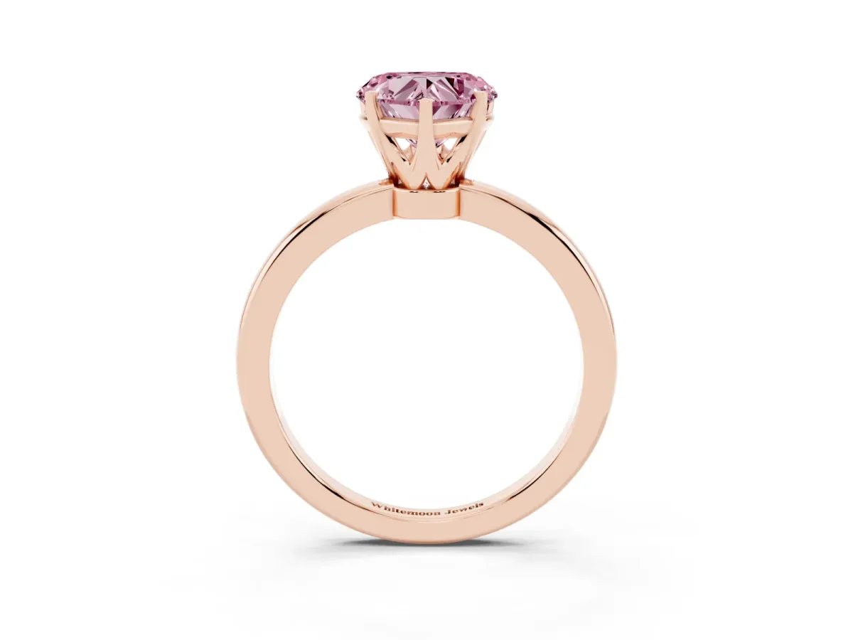 Fancy Pink Heart Cut Solitaire Diamond Ring with Six-Prong Setting on a Classic Band Rose gold