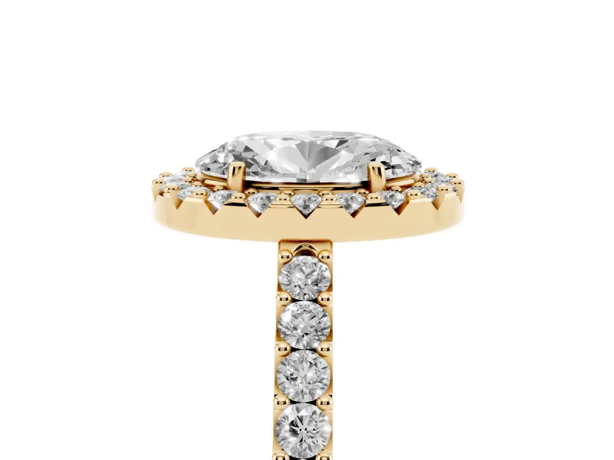Oval Cut Halo Diamond Pavé Solitaire Ring Yellow gold