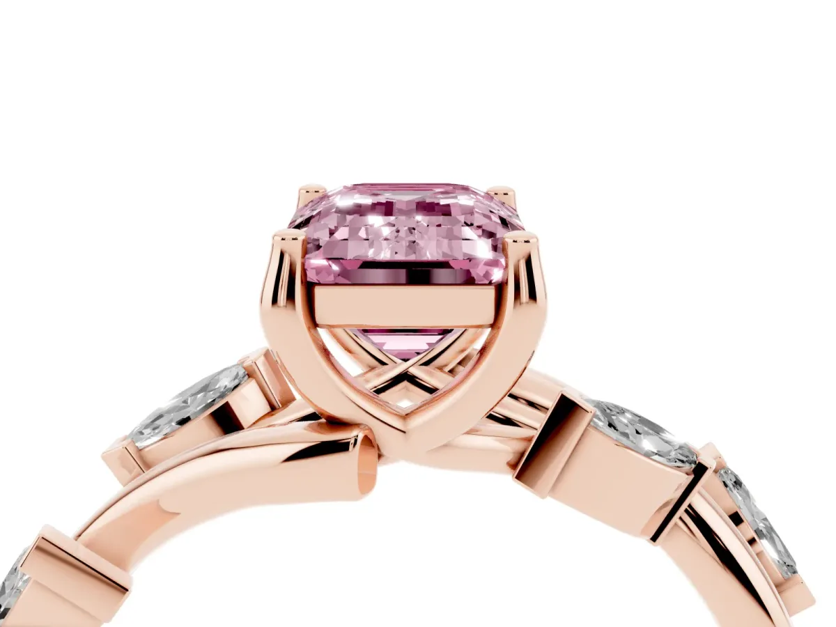 Fancy Pink Emerald Cut Solitaire Twisted Band Marquise Accent Prong Setting Ring Rose gold