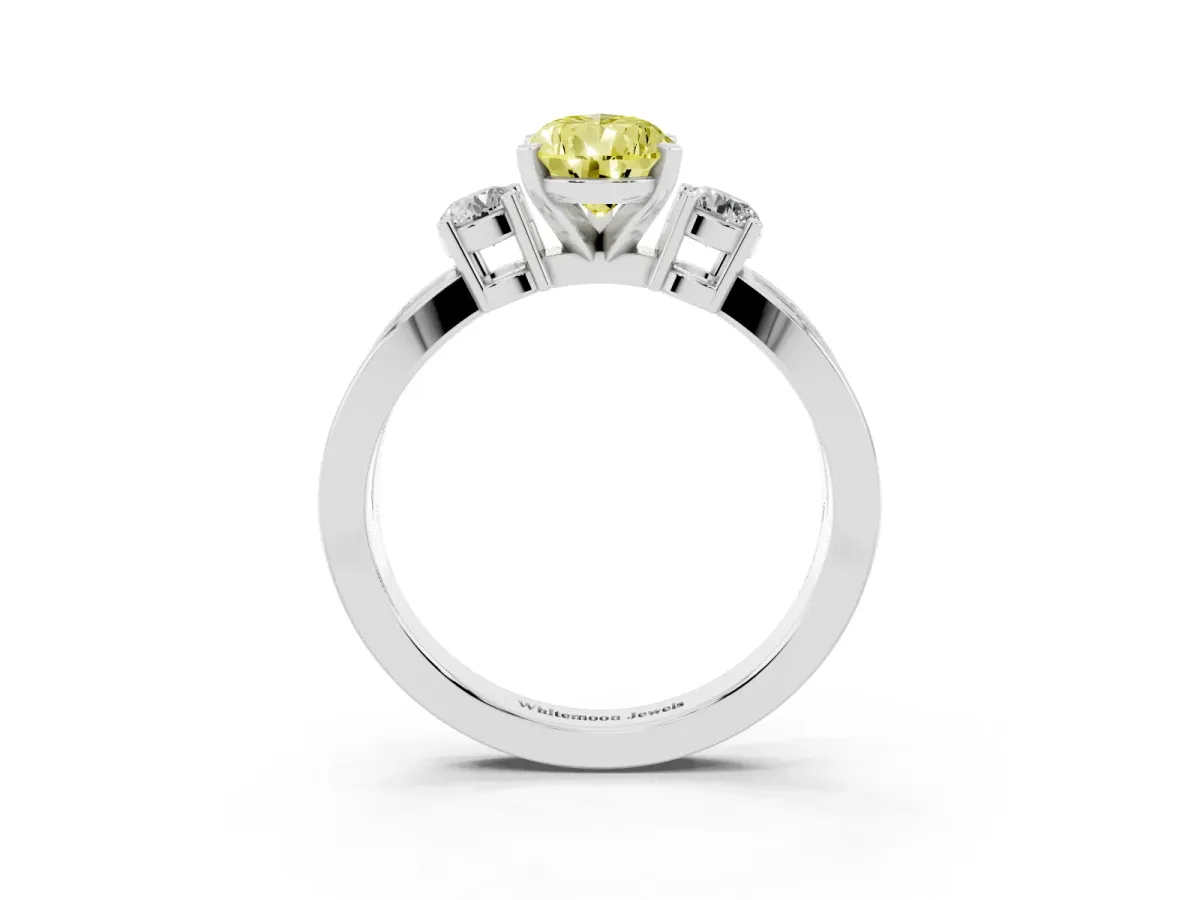 Fancy Yellow Three-Stone Pear Cut Cut Diamond Twist Band with Prong Setting Platinum