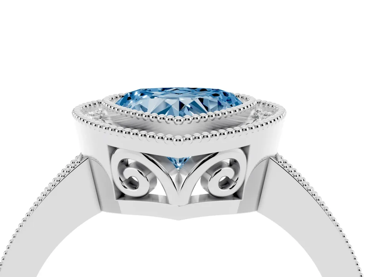Fancy Blue Heart Cut Cut Halo Diamond Ring with Pavé Band and Milgrain Prong Setting Platinum