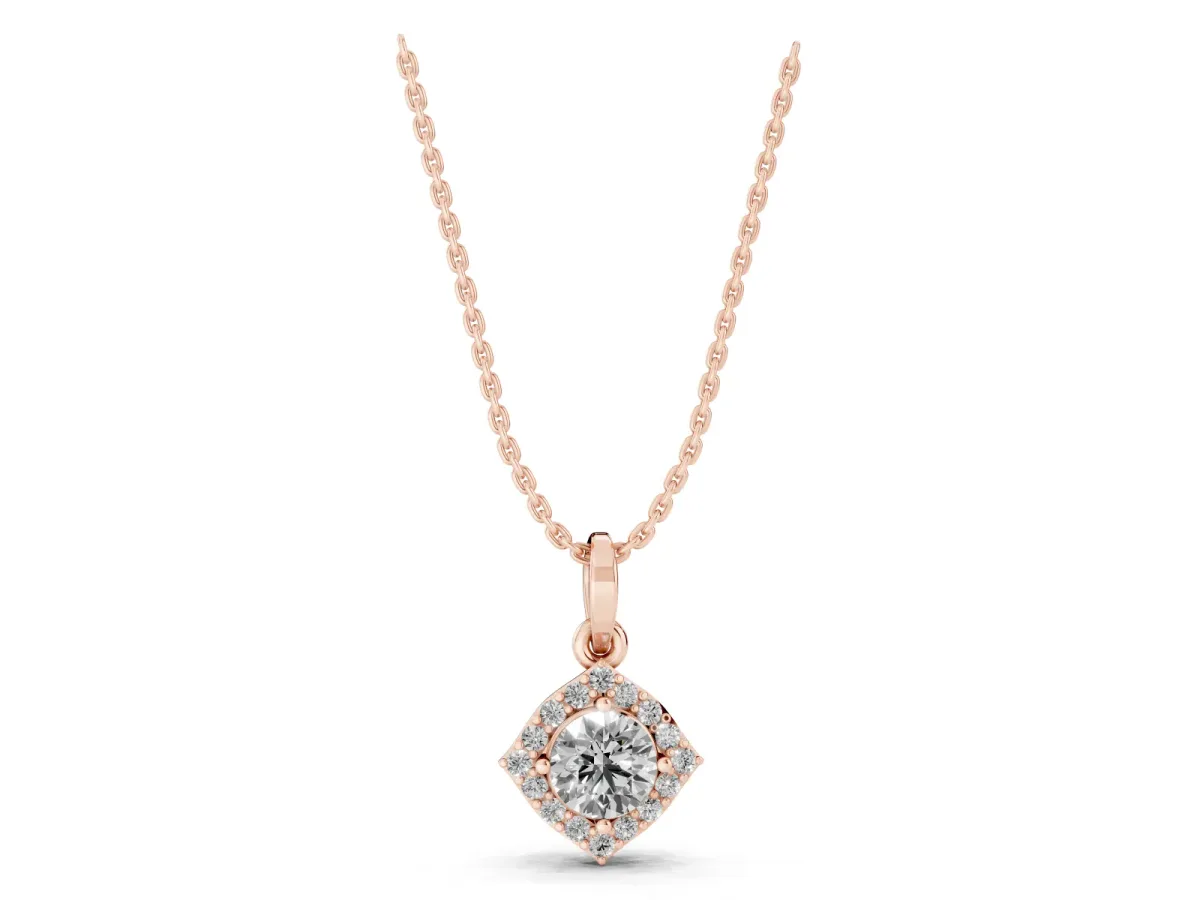 Round Halo Diamond Pendant with Four-Prong Setting Rose gold
