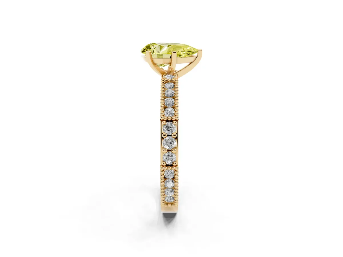 Fancy Yellow Pear Cut Solitaire with Pavé Band and Four-Prong Setting Yellow gold