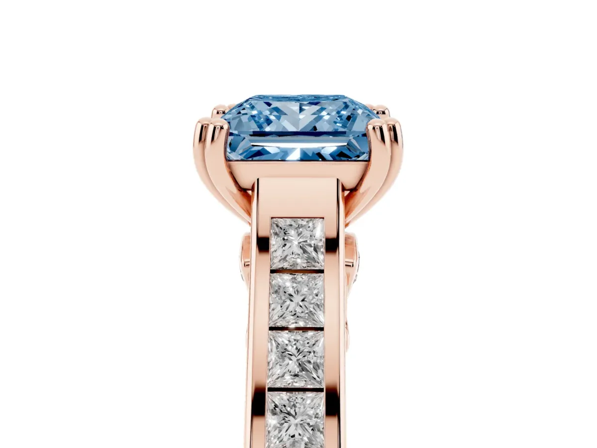 Fancy Blue Princess Cut Cut Channel Set Solitaire Engagement Ring with Prong Setting Rose gold