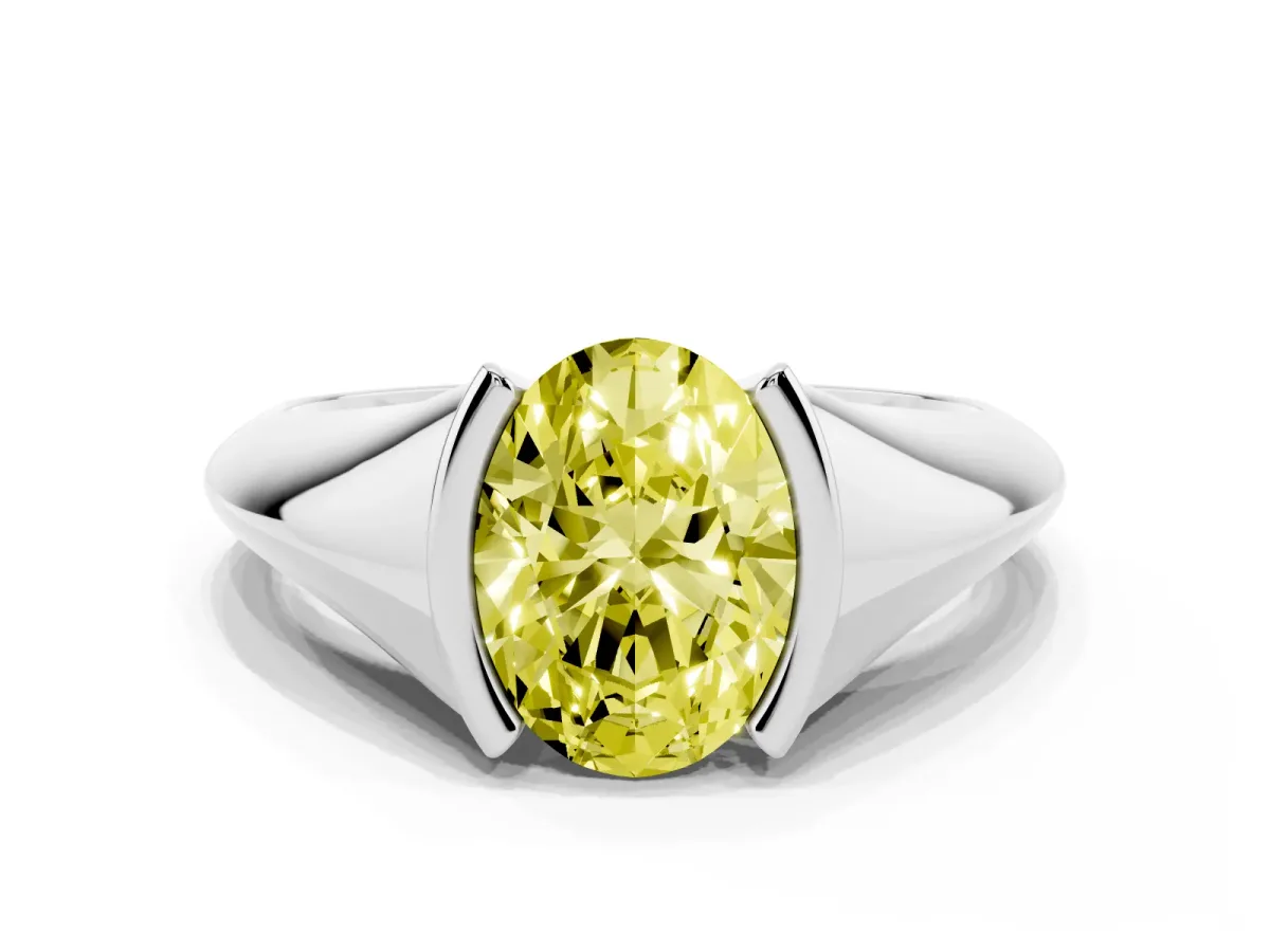 Fancy Yellow Oval Cut Solitaire Tension Set Diamond Ring Silver