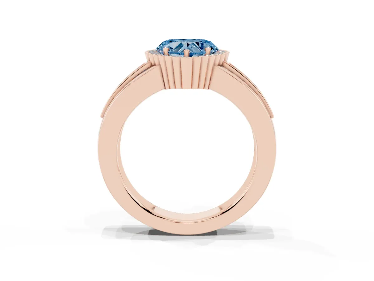 Fancy Blue Heart Cut Cut Halo Pave Band Four-Prong Ring Rose gold