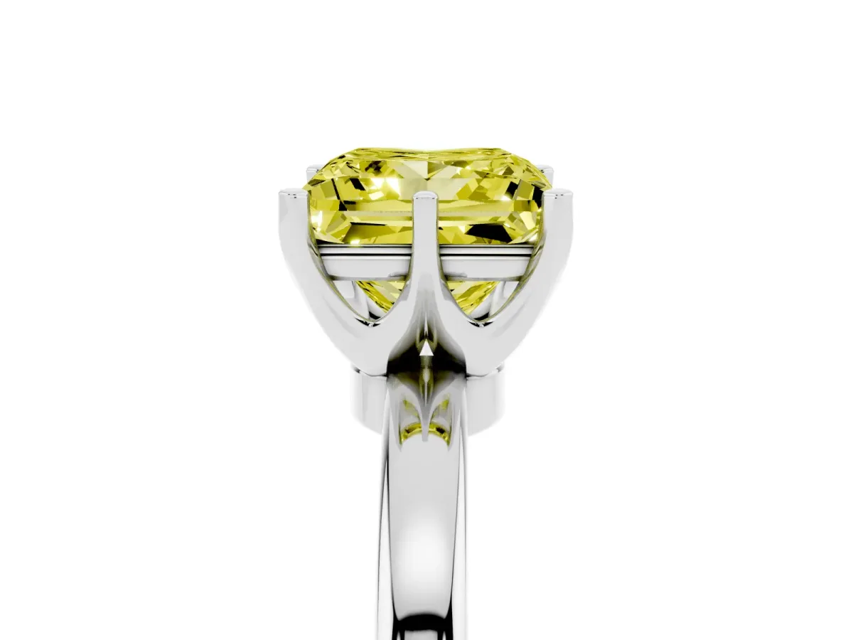 Fancy Yellow Princess Cut Solitaire Diamond Ring with Six-Prong Setting on a Classic Band Silver