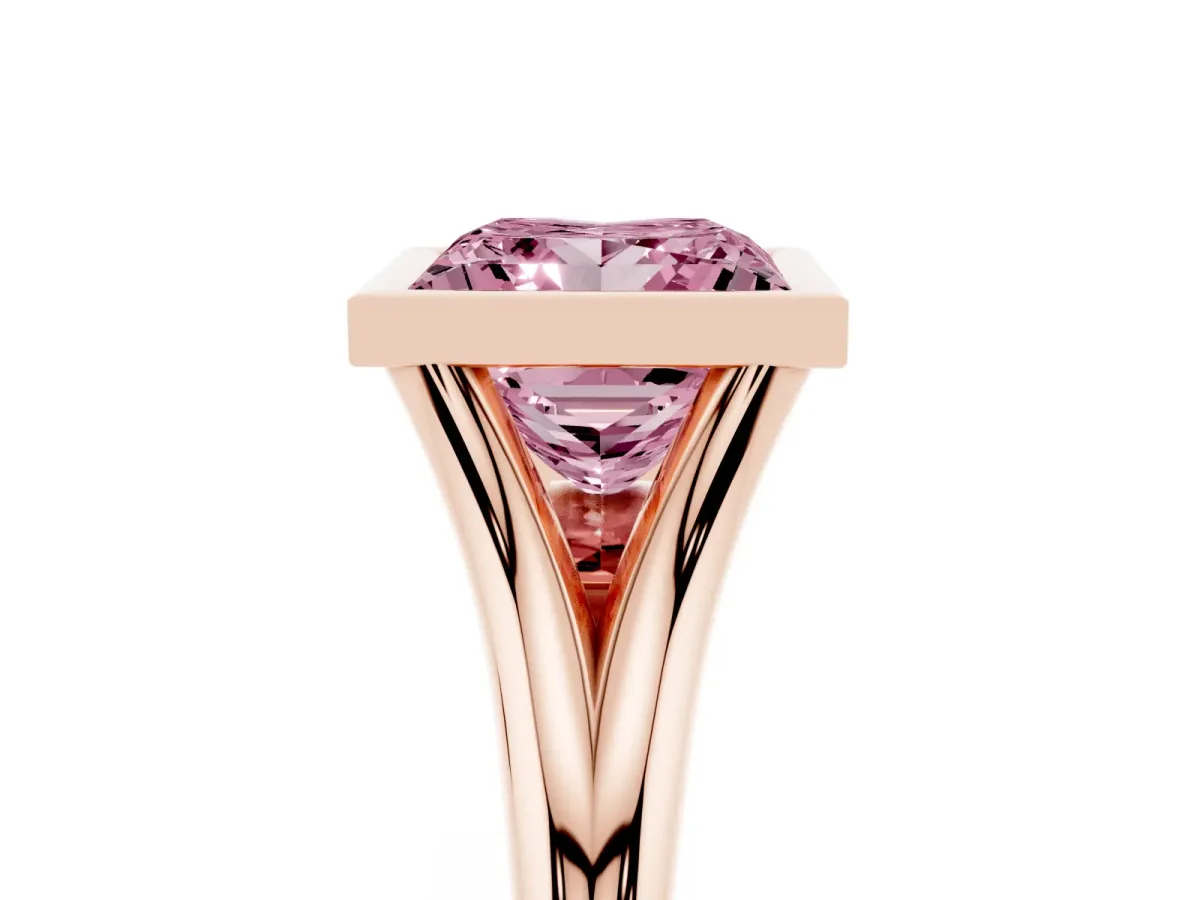 Fancy Pink Bezel Set Princess Cut Cut Solitaire Ring with Tapered Band Rose gold