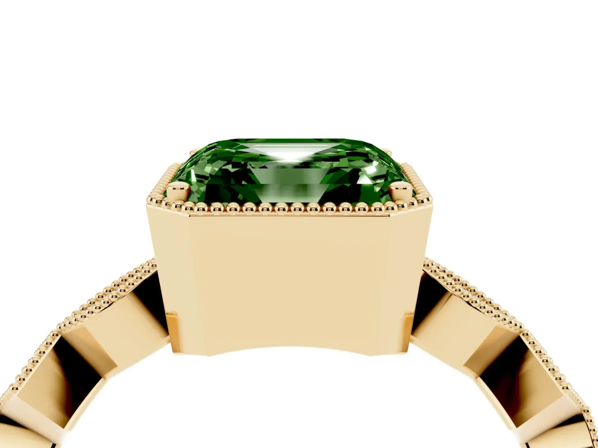 Fancy Green Asscher Cut Milgrain Marquise Diamond Twist Band Ring Yellow gold