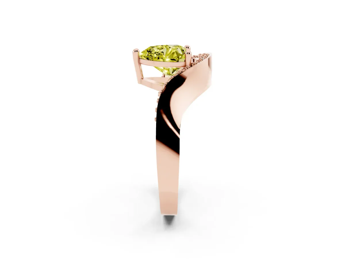 Fancy Yellow Heart Cut Solitaire Diamond Engagement Ring with Pave Band and Four-Prong Setting Rose gold