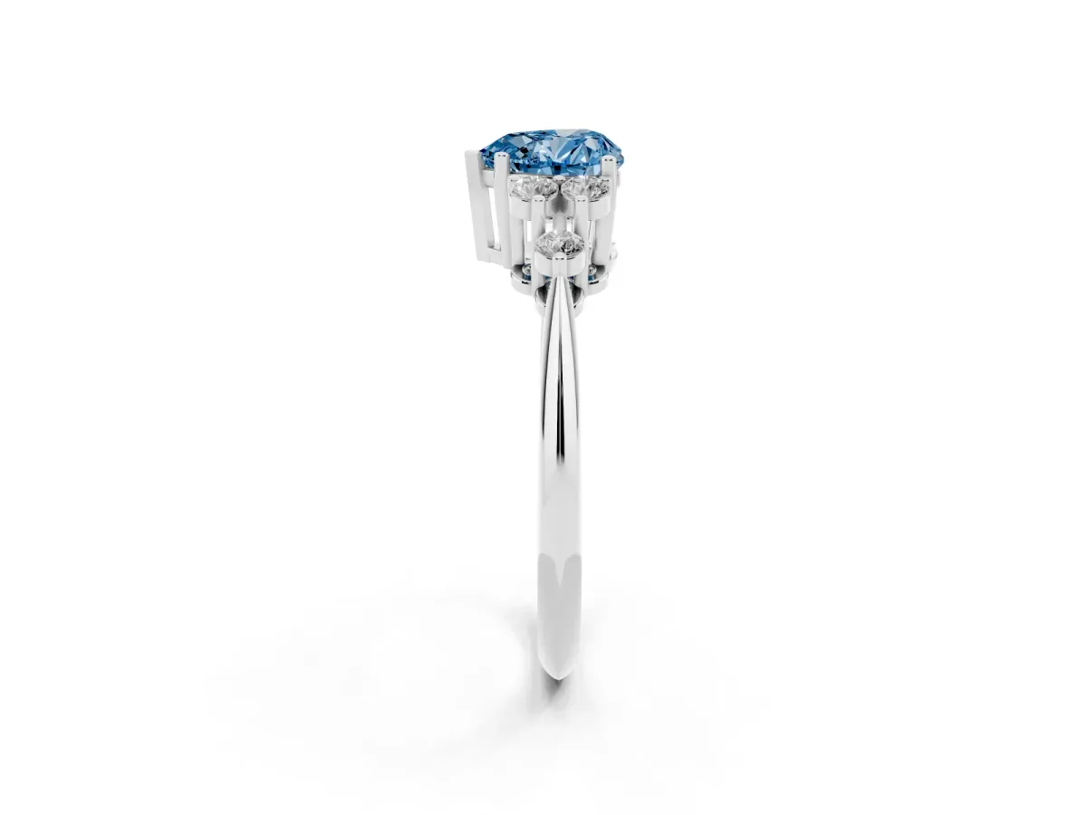 Fancy Blue Heart Cut Cut Diamond Cluster Ring with Solitaire Band and Four-Prong Setting Silver