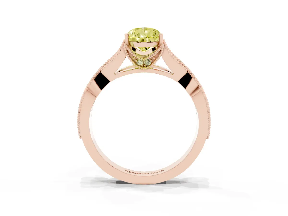 Fancy Yellow Pear Cut Cut Diamond Twisted Band with Milgrain Pave Setting and Four-Prong Setting Rose gold