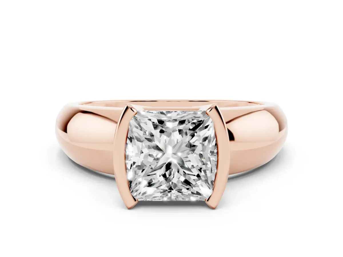 Princess Cut Solitaire Tension Set Diamond Ring with Wide Band Rose gold