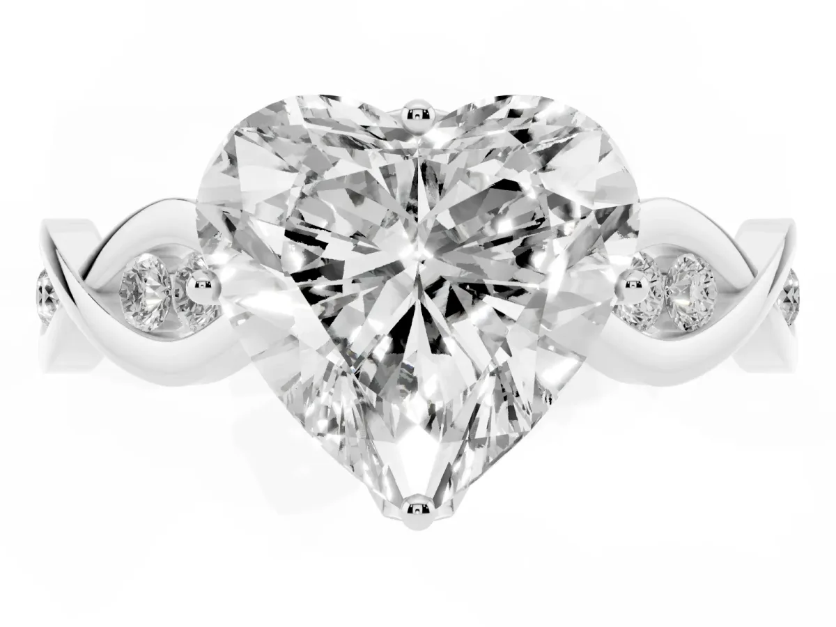 Heart Cut Solitaire Twist Band with Leaf Prong Setting Silver