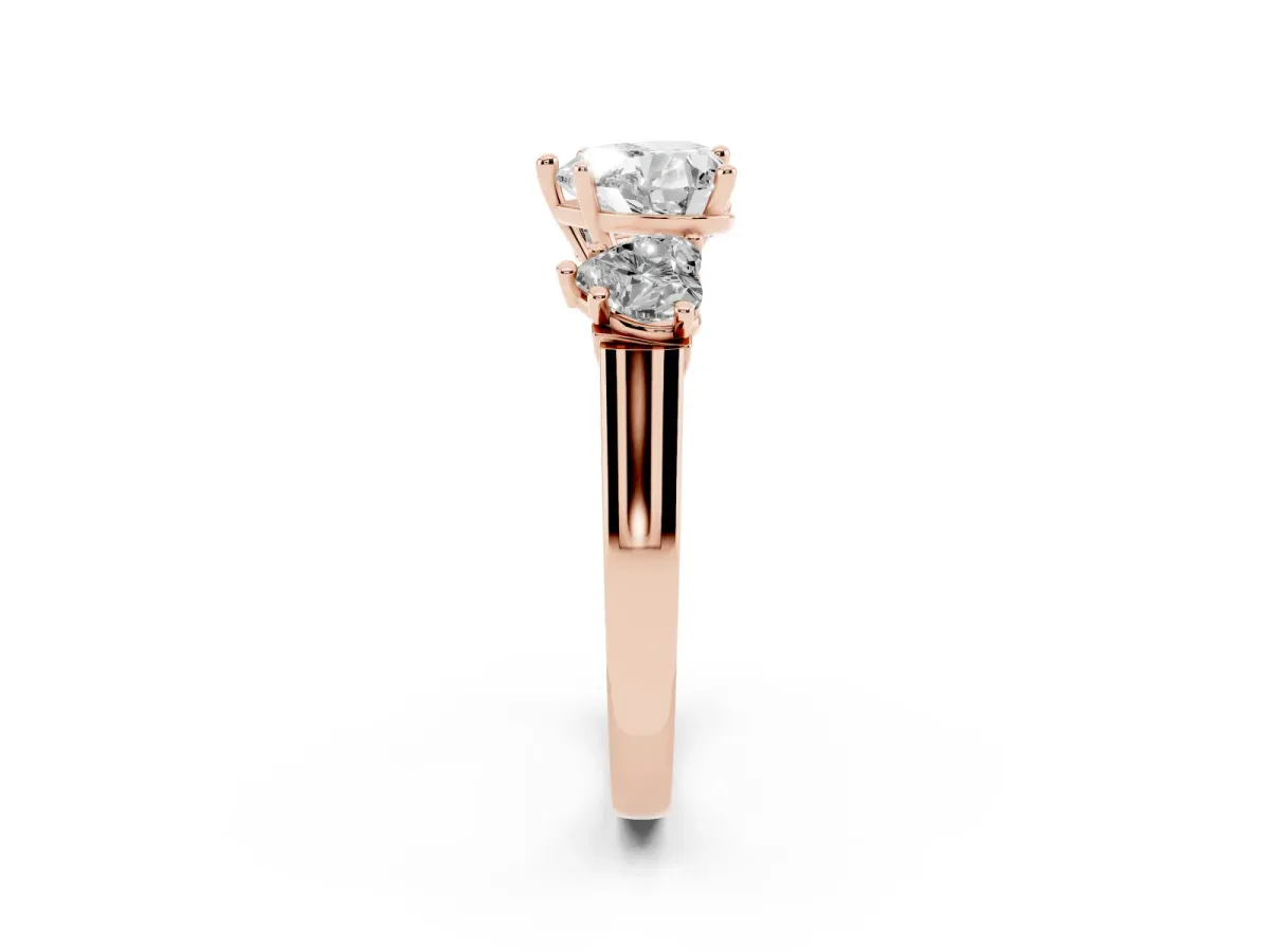 Three-Stone Heart Cut Brilliant Diamond Trellis Ring with Comfort Fit Band Rose gold