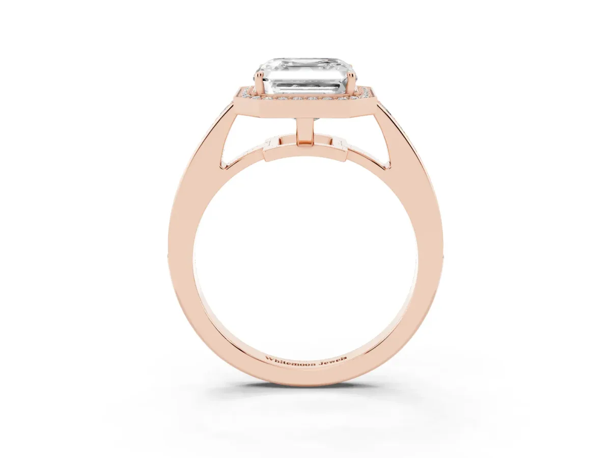 Asscher Cut Halo Pavé Diamond Engagement Ring with Bezel Setting Rose gold