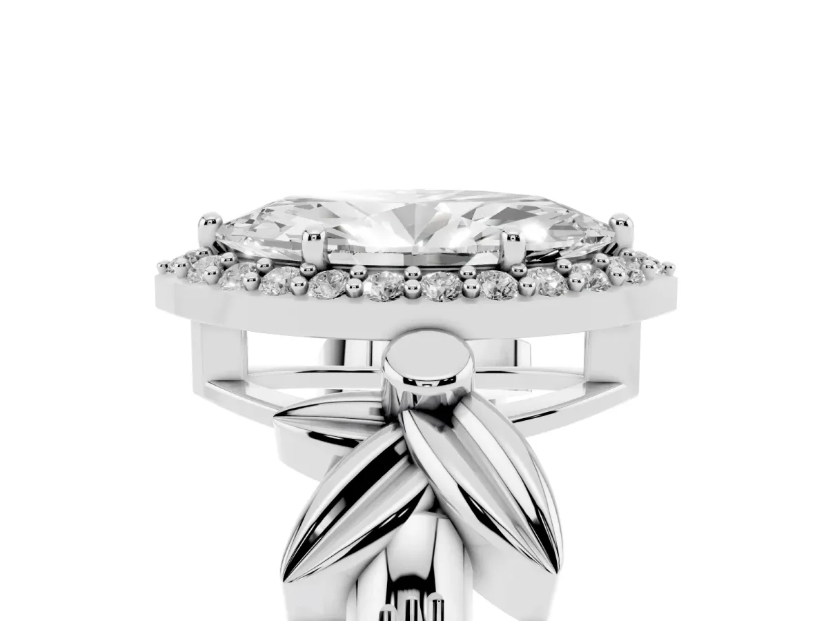 Marquise Cut Halo Diamond Floral Band with Four-Prong Setting White gold