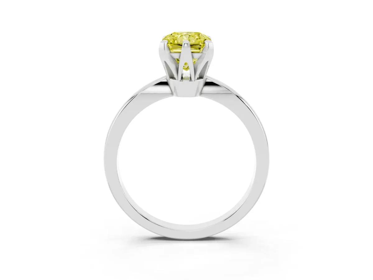 Fancy Yellow Radiant Cut Solitaire Engagement Ring with Six-Prong Setting and Tapered Band White gold