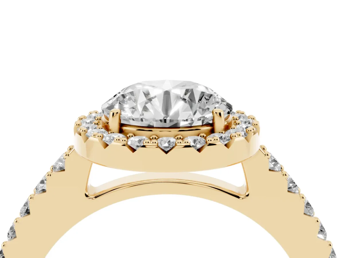 Round Cut Halo Diamond Pavé Solitaire Ring Yellow gold