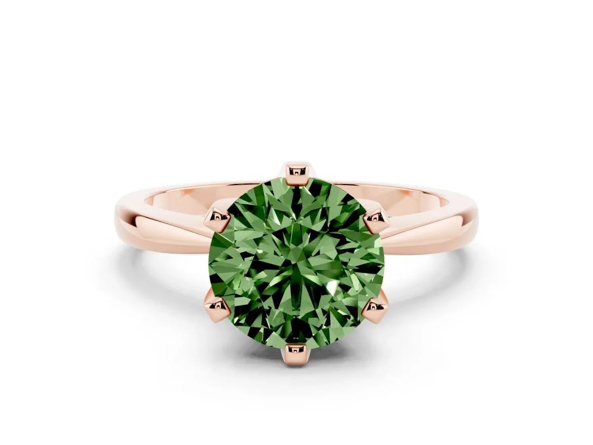 Fancy Green Round Cut Solitaire Engagement Ring with Six-Prong Setting and Tapered Band Rose gold