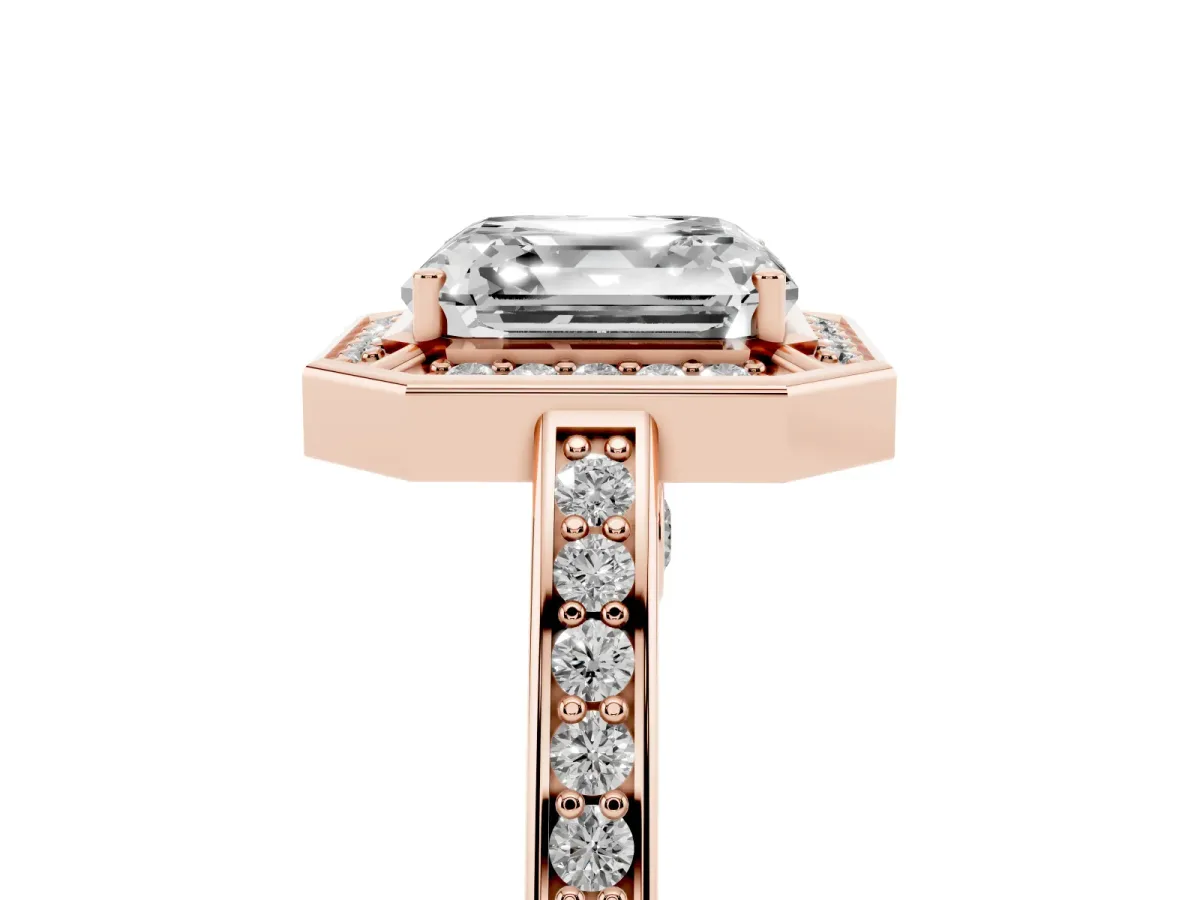 Asscher Cut Cut Halo Pave Split Shank Prong Setting Ring Rose gold