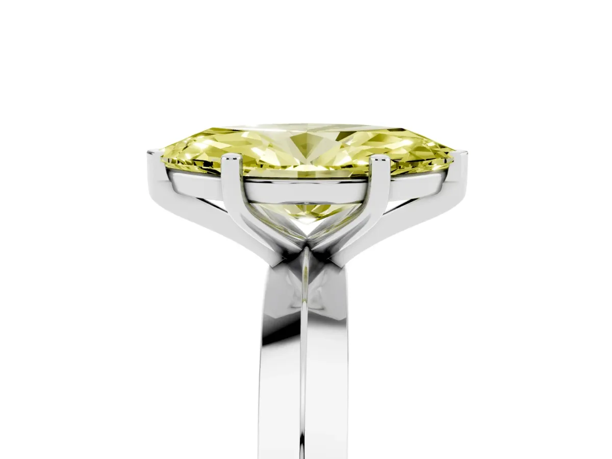 Fancy Yellow Marquise Cut Cut Solitaire Engagement Ring with Flat Band and Four-Prong Setting Silver