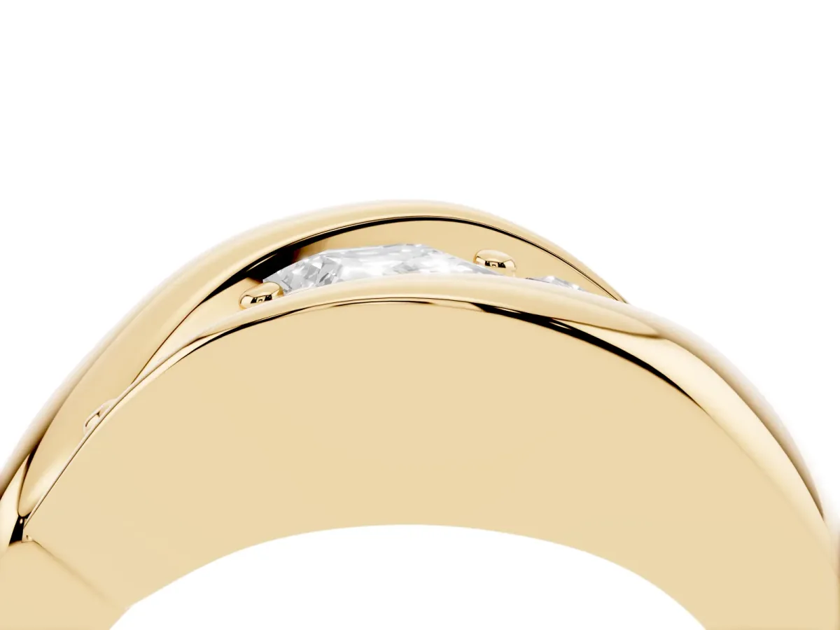 Channel Set Emerald Cut Diamond Crossover Band Yellow gold