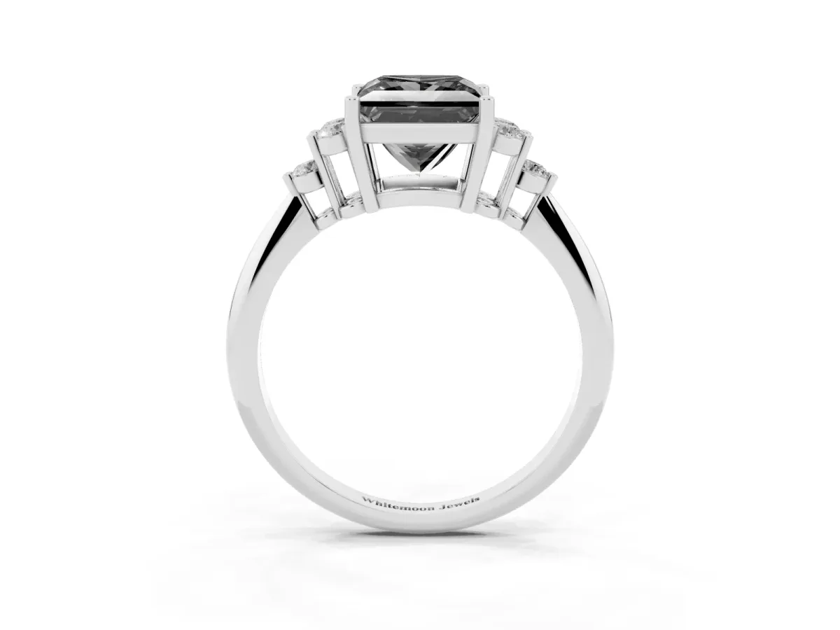 Fancy Black Princess Cut Cut Diamond Cluster Ring with Solitaire Band and Four-Prong Setting Silver