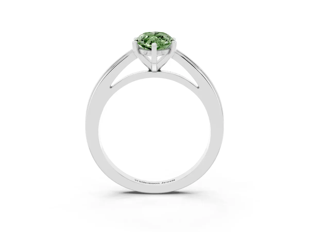 Fancy Green Marquise Cut Solitaire Diamond Ring with Four-Prong Setting and Classic Band Platinum