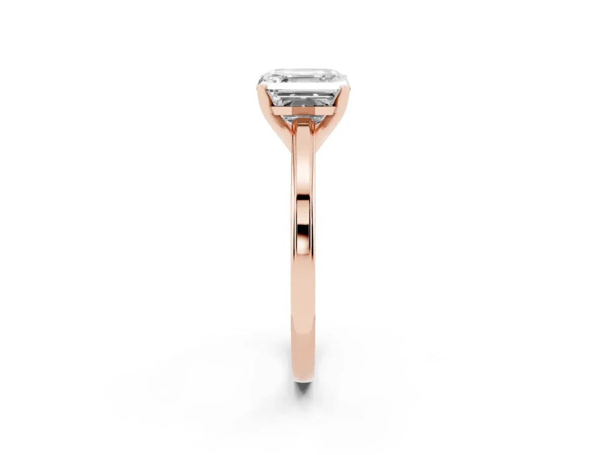 Asscher Cut Solitaire Diamond Ring with Four-Prong Setting and Classic Band Rose gold