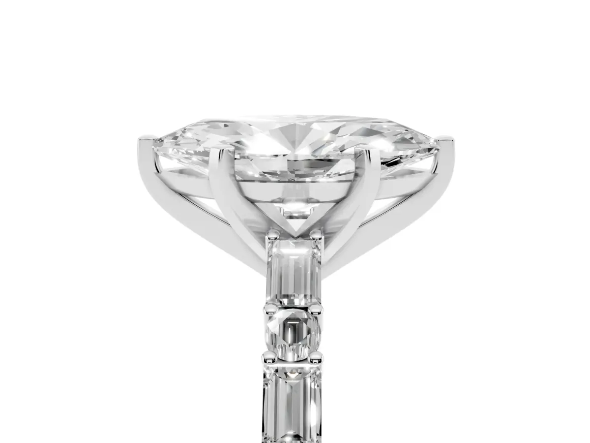 Marquise Cut Diamond Solitaire with Side Baguettes and Channel Set Band Silver