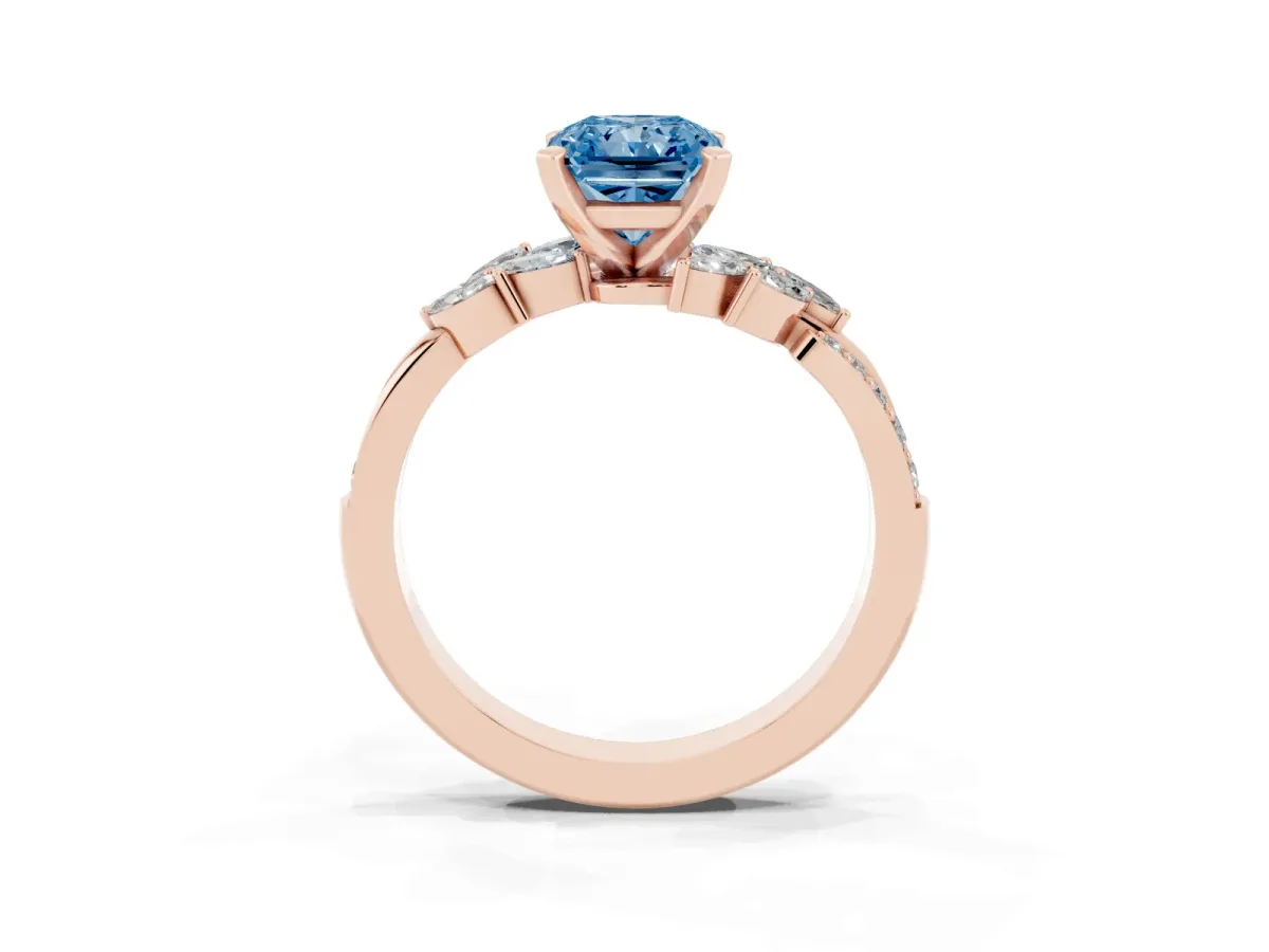 Fancy Blue Radiant Cut Solitaire Marquise Twist Band with Six-Prong Setting Rose gold