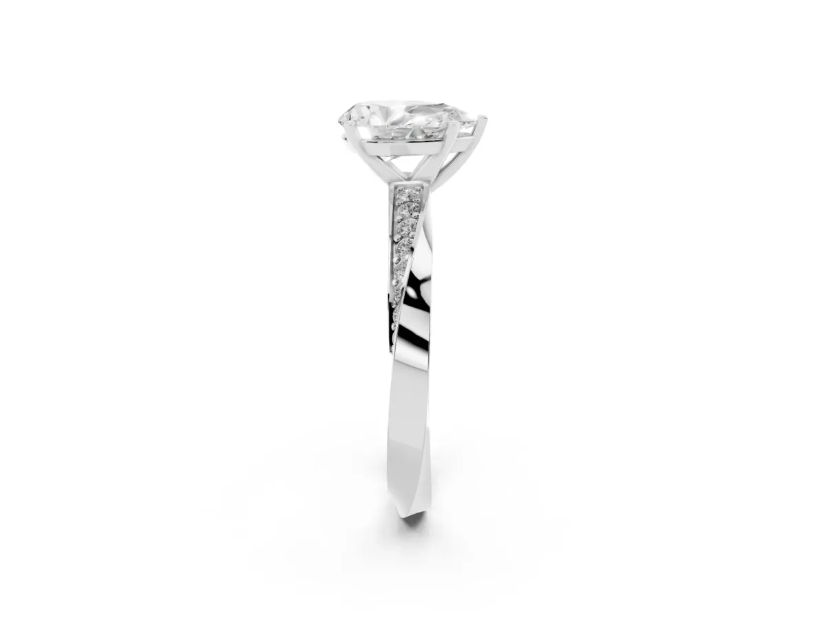 Pear Cut Diamond Engagement Ring with Side Stone Accents and Four-Prong Setting Silver