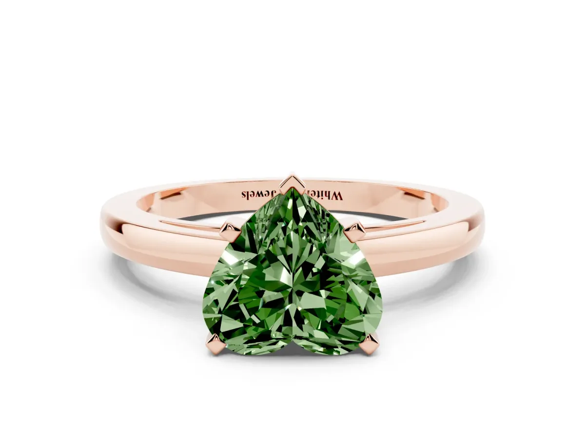 Fancy Green Heart Cut Solitaire Diamond Engagement Ring with Four-Prong Setting on a Classic Band Rose gold