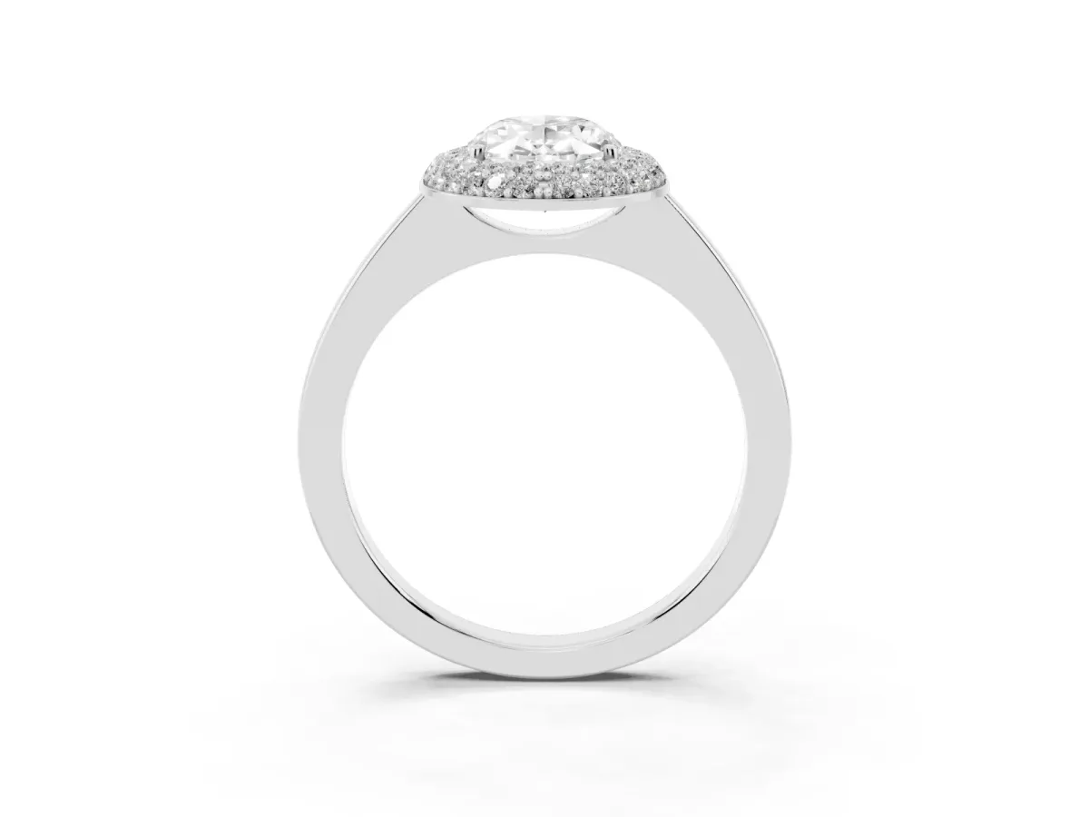 Oval Cut Halo Diamond Engagement Ring with Solitaire Band and Four-Prong Setting Silver