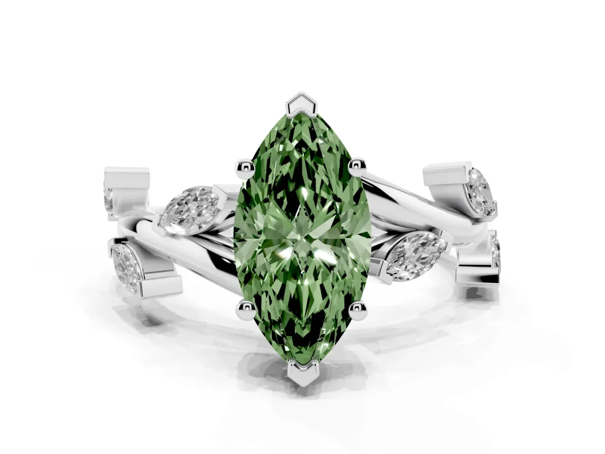 Fancy Green Marquise Cut Solitaire Twisted Band Marquise Accent Prong Setting Ring Silver
