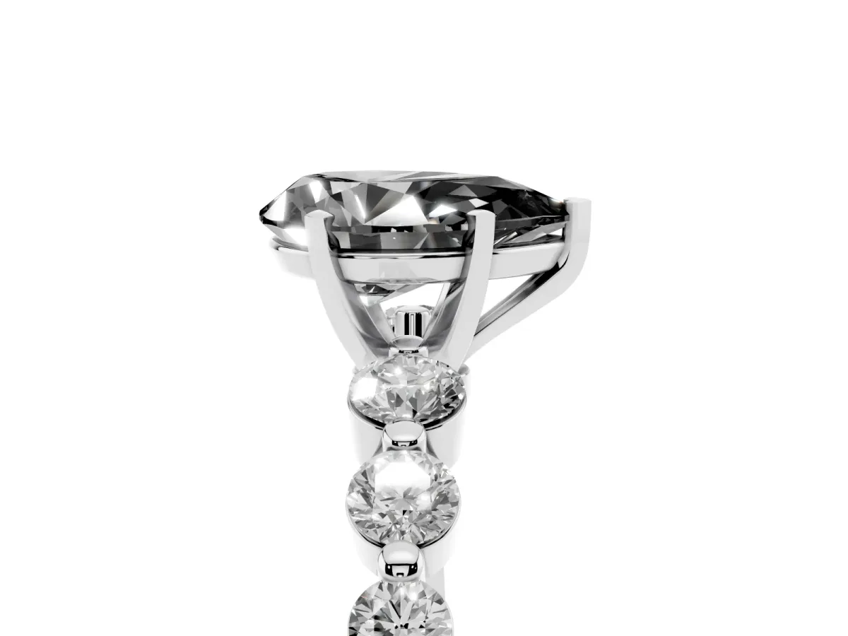 Fancy Black Pear Cut Solitaire Diamond Ring with Pave Band and Four-Prong Setting Silver
