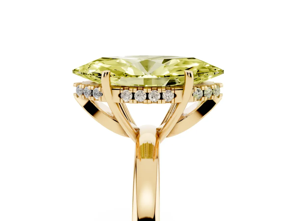 Fancy Yellow Marquise Cut Solitaire Diamond Ring with Prong Setting and Plain Band Yellow gold