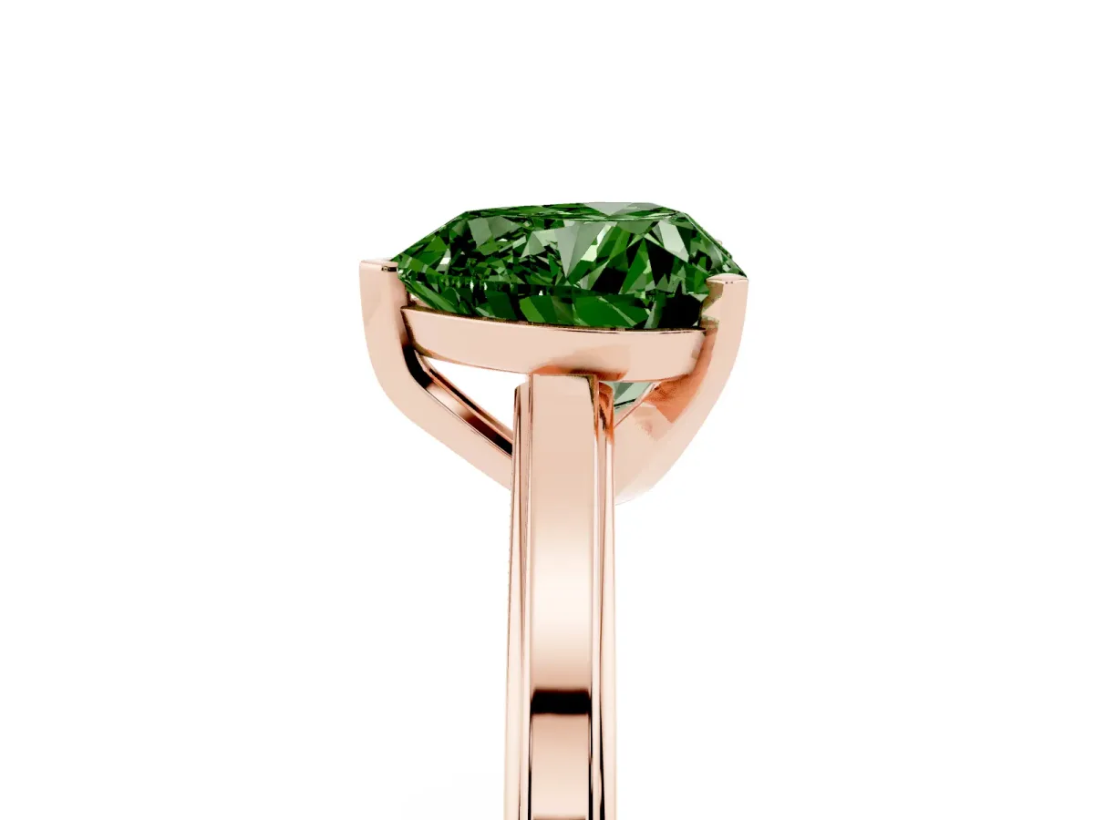 Fancy Green Heart Cut Solitaire Diamond Ring with Four-Prong Setting and Classic Band Rose gold