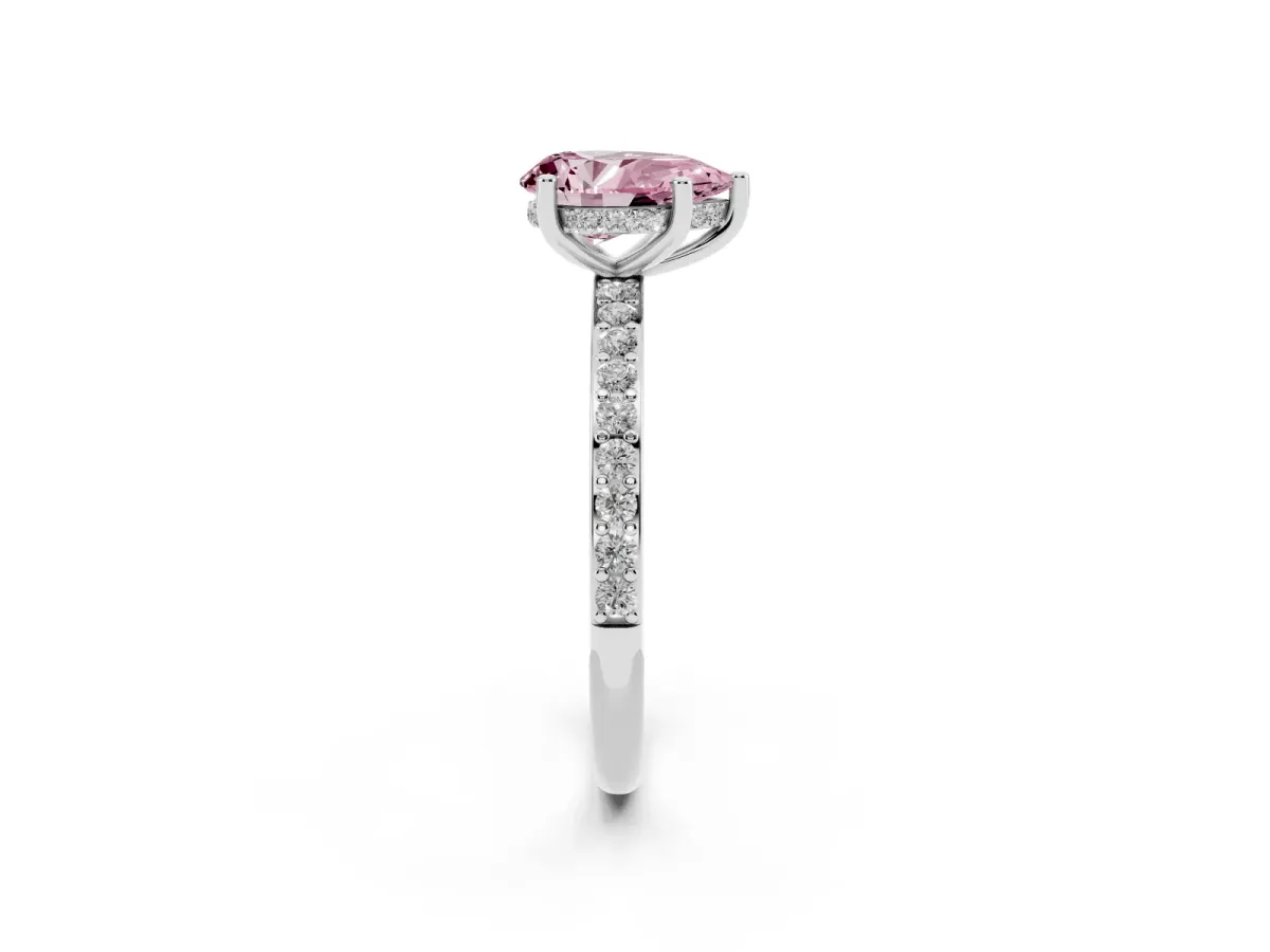 Fancy Pink Pear Cut Cut Diamond Pavé Band Ring with Four-Prong Setting Platinum