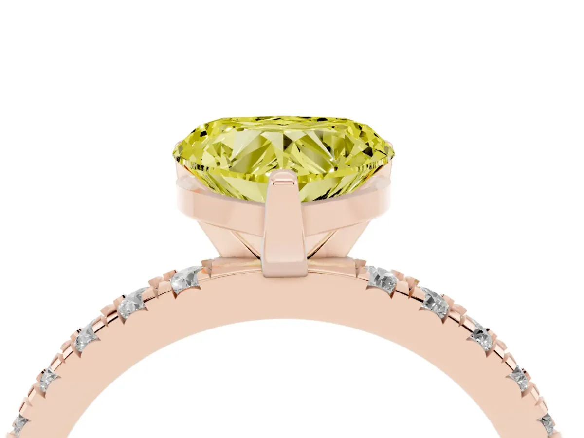 Fancy Yellow Heart Cut Diamond Pavé Band Solitaire with Four-Prong Setting Rose gold