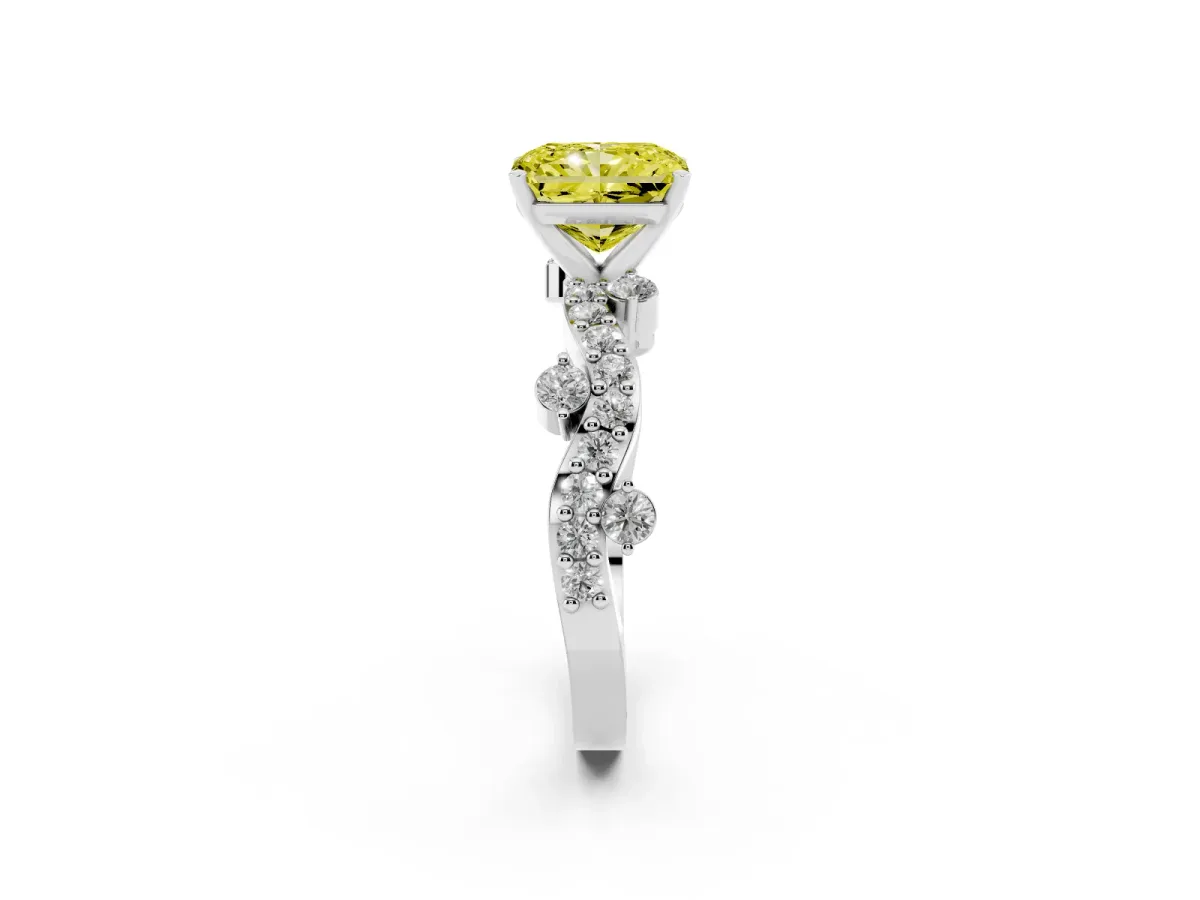 Fancy Yellow Radiant Cut Cut Solitaire Diamond Twisted Band with Pave Setting Silver