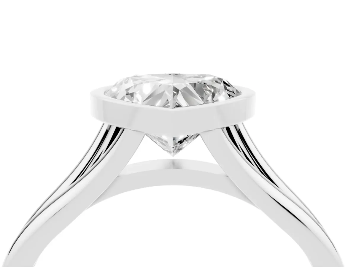 Bezel Set Heart Cut Cut Solitaire Ring with Tapered Band Silver