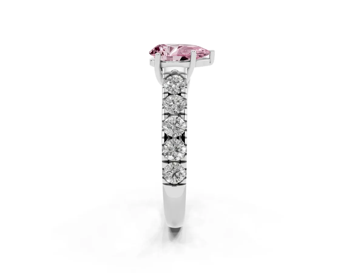 Fancy Pink Pear Cut Cut Diamond Solitaire Ring with Micro Pave Band and Prong Setting Platinum