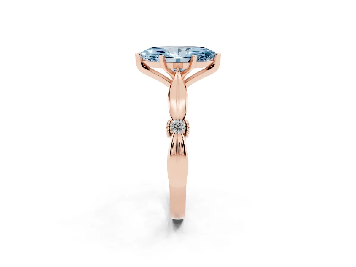 Fancy Blue Marquise Cut Solitaire Diamond Twisted Band with Four-Prong Setting Rose gold