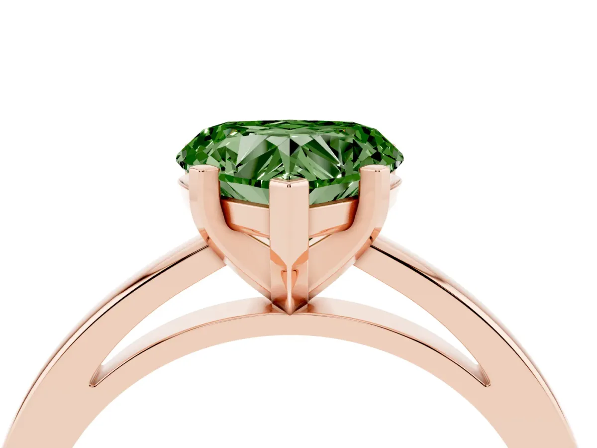 Fancy Green Heart Cut Solitaire Diamond Engagement Ring with Four-Prong Setting on a Classic Band Rose gold
