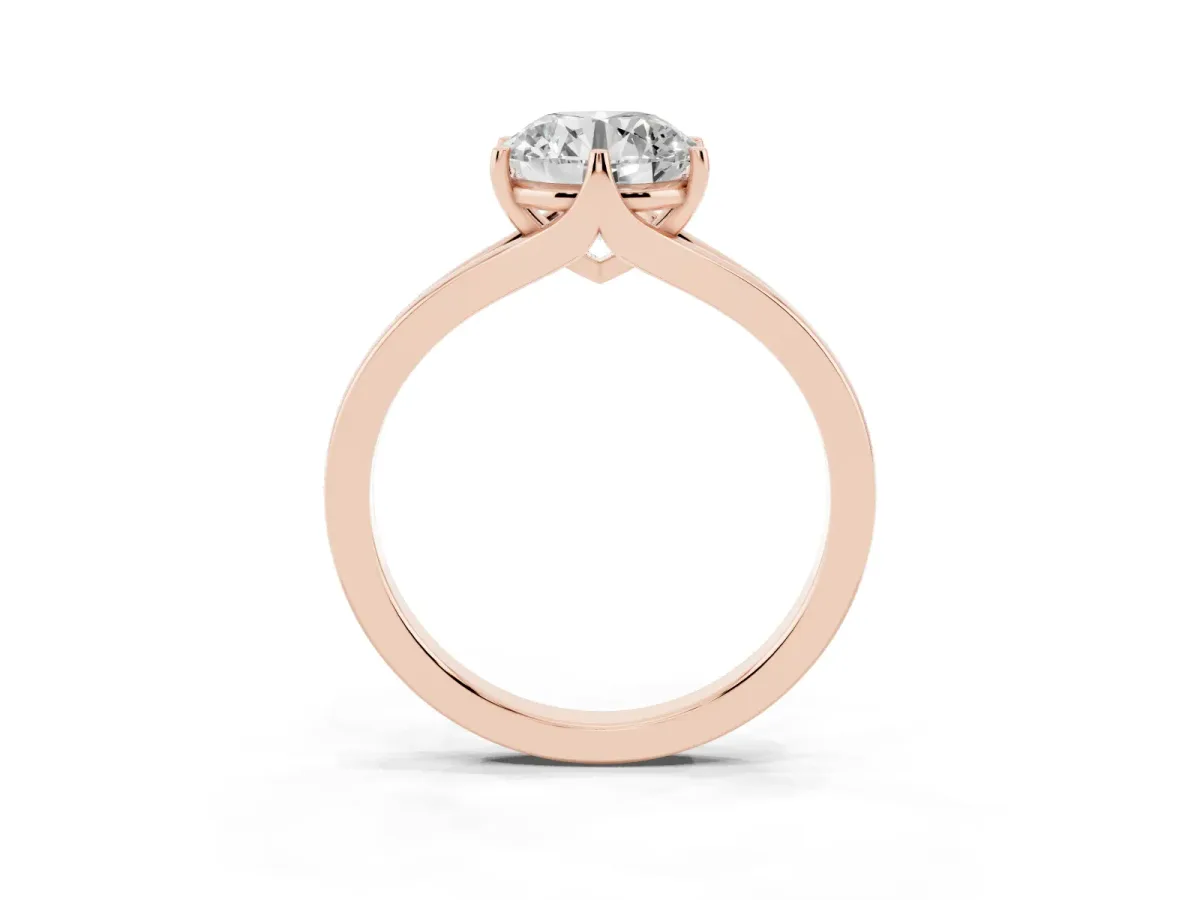 Round Cut Solitaire Diamond Ring with Six-Prong Setting and Tapered Band Rose gold