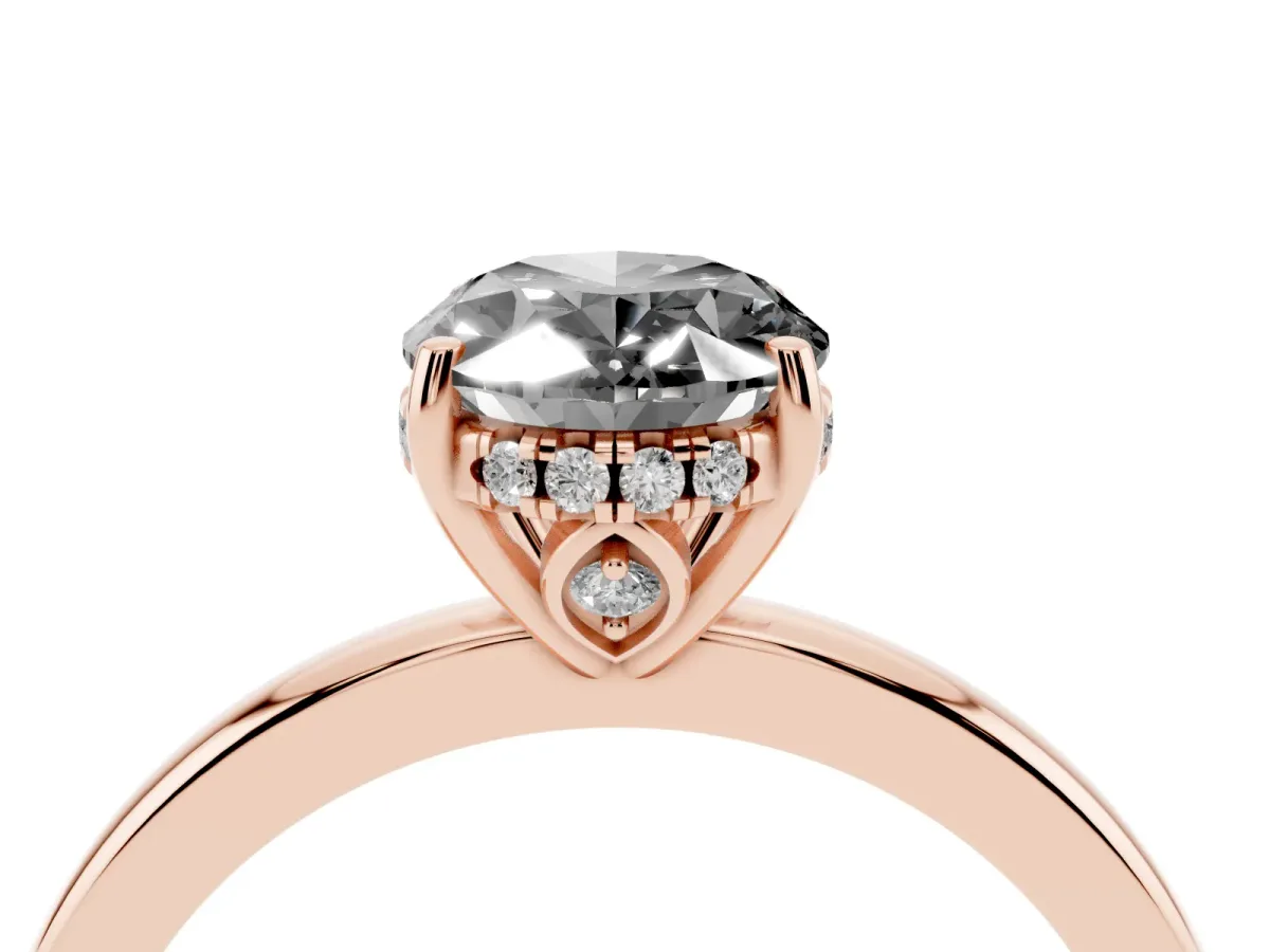 Fancy Black Oval Cut Solitaire Diamond Ring with Prong Setting and Plain Band Rose gold